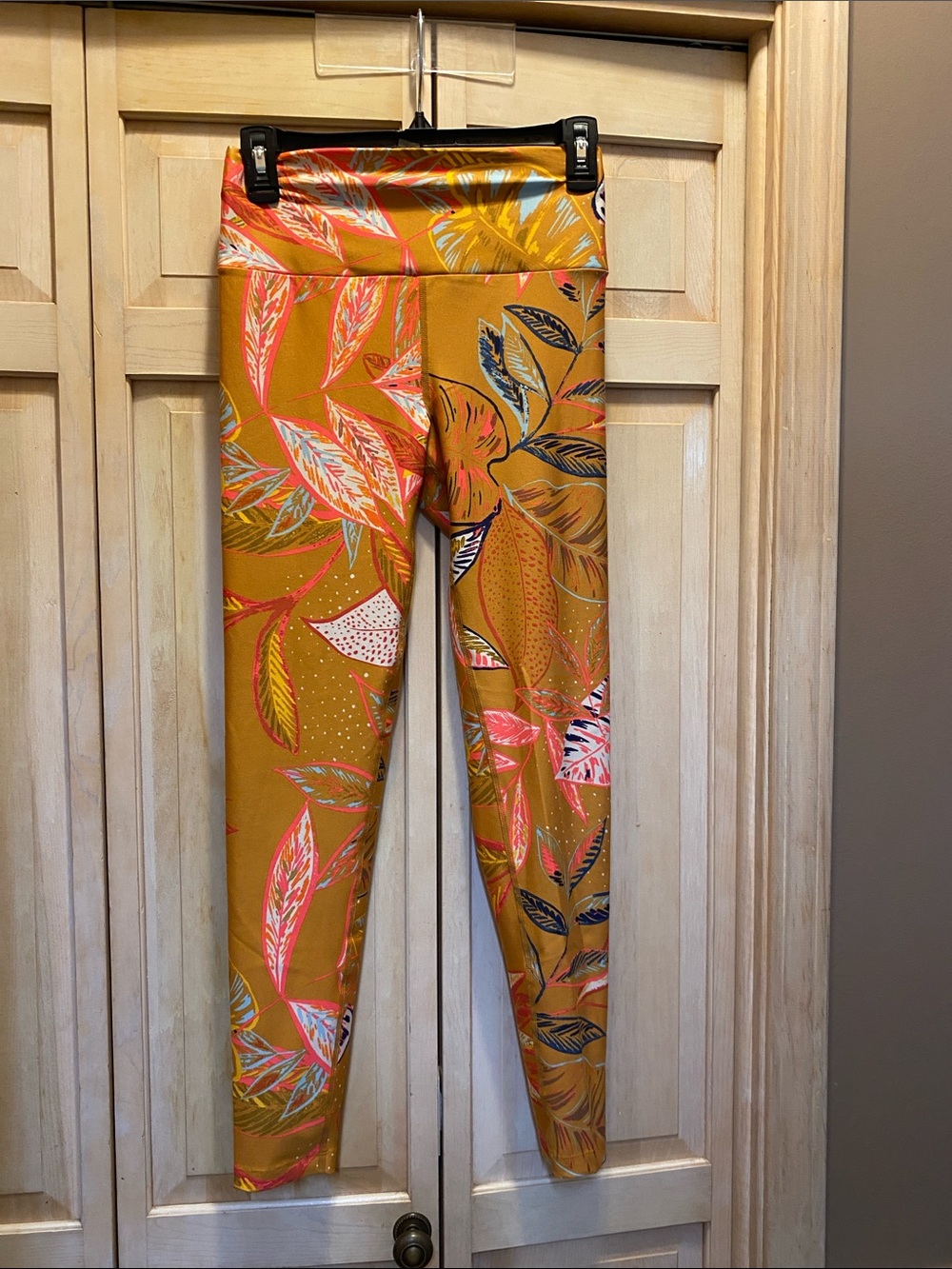 Maaji Mustard Floral Active Leggings with Coral & Sky Accents